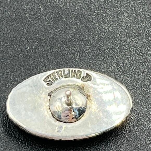 Signed Sterling Silver Turquoise Oval Rope Bezel Post Stud Earrings 17mm - Picture 7 of 14